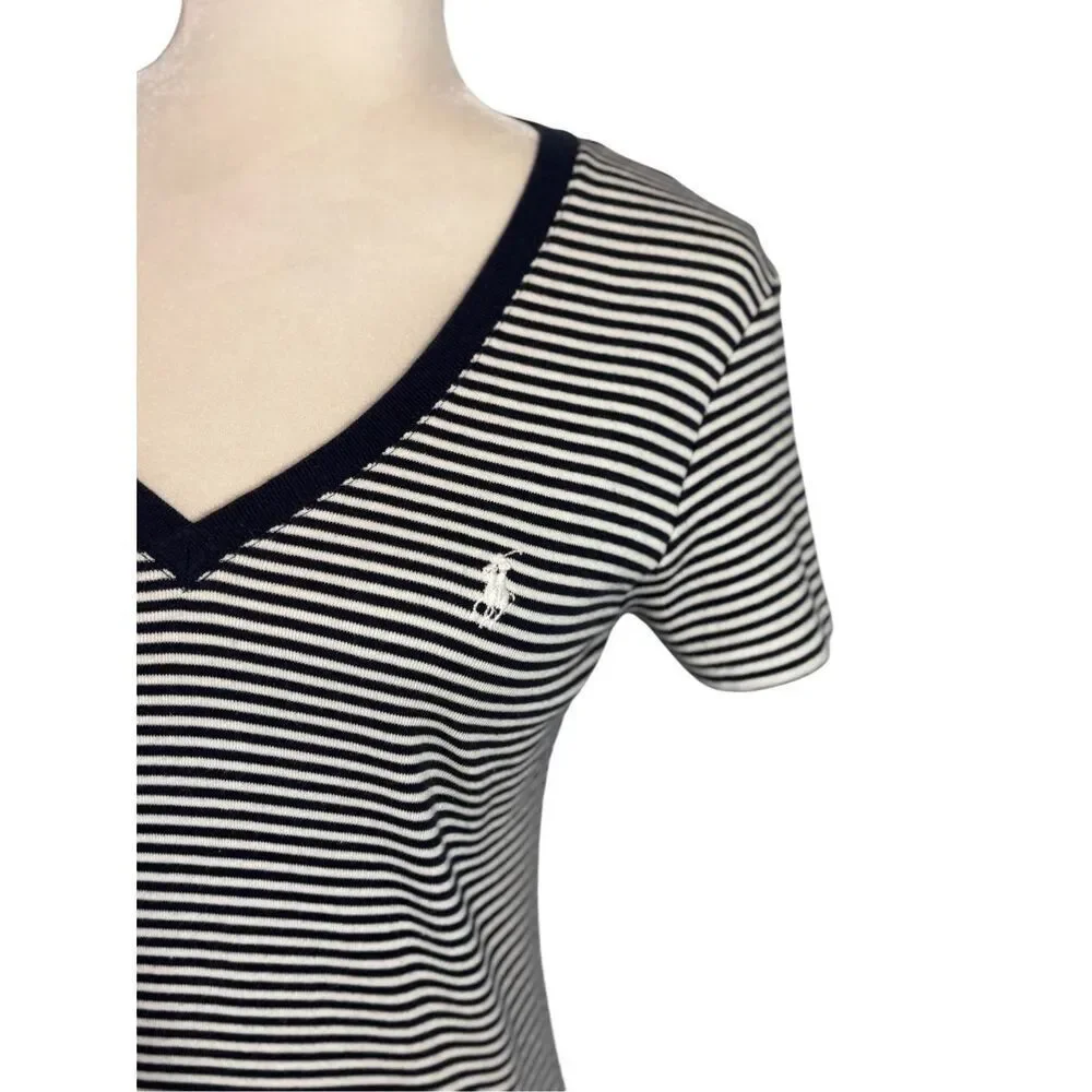 Ralph Lauren Sport navy and white striped v-neck knit top - L - Picture 2 of 7